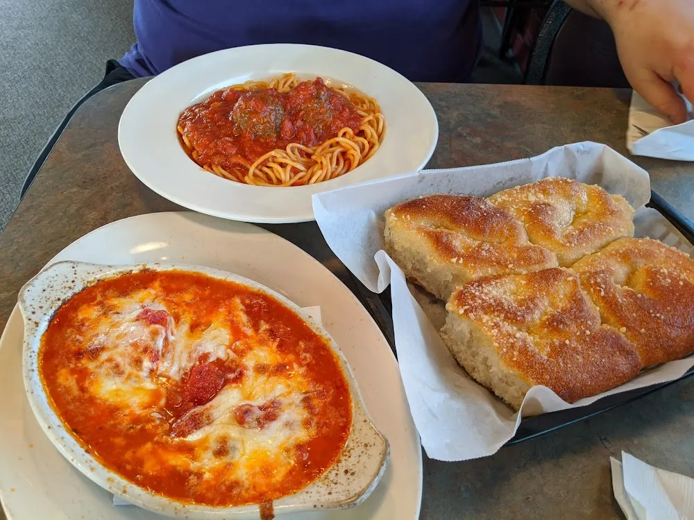 Spaghetti with Meatballs Cheese Ravioli and Garlic Rolls